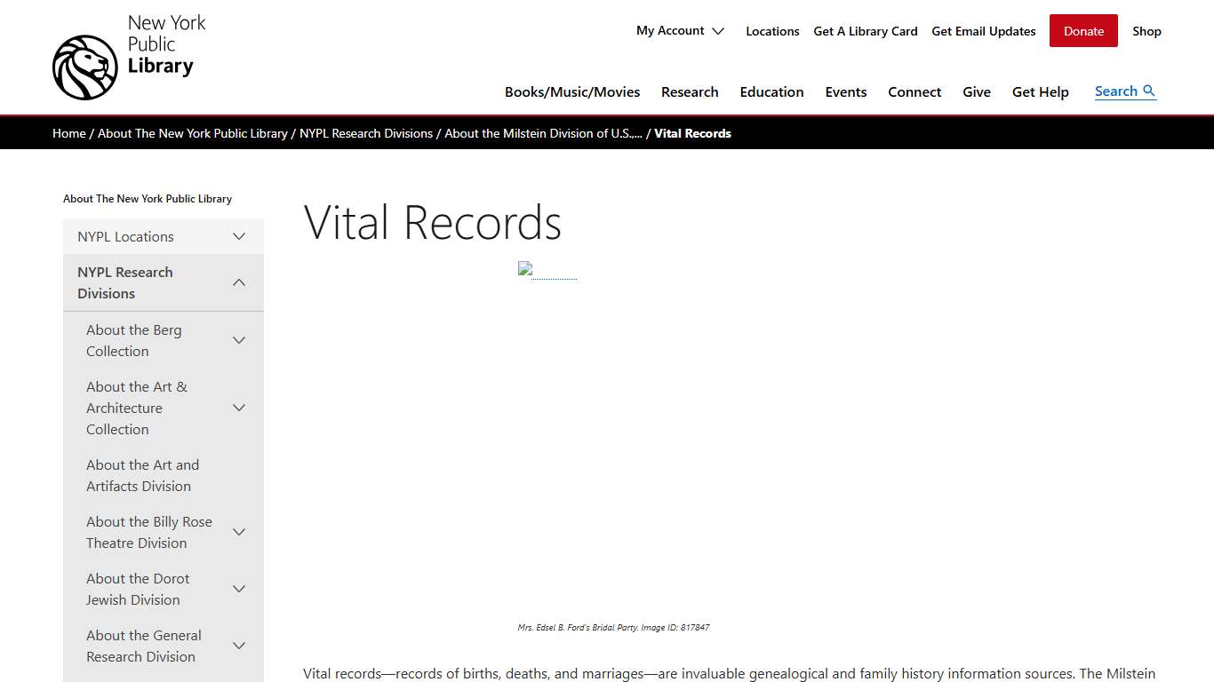 Vital Records The New York Public Library