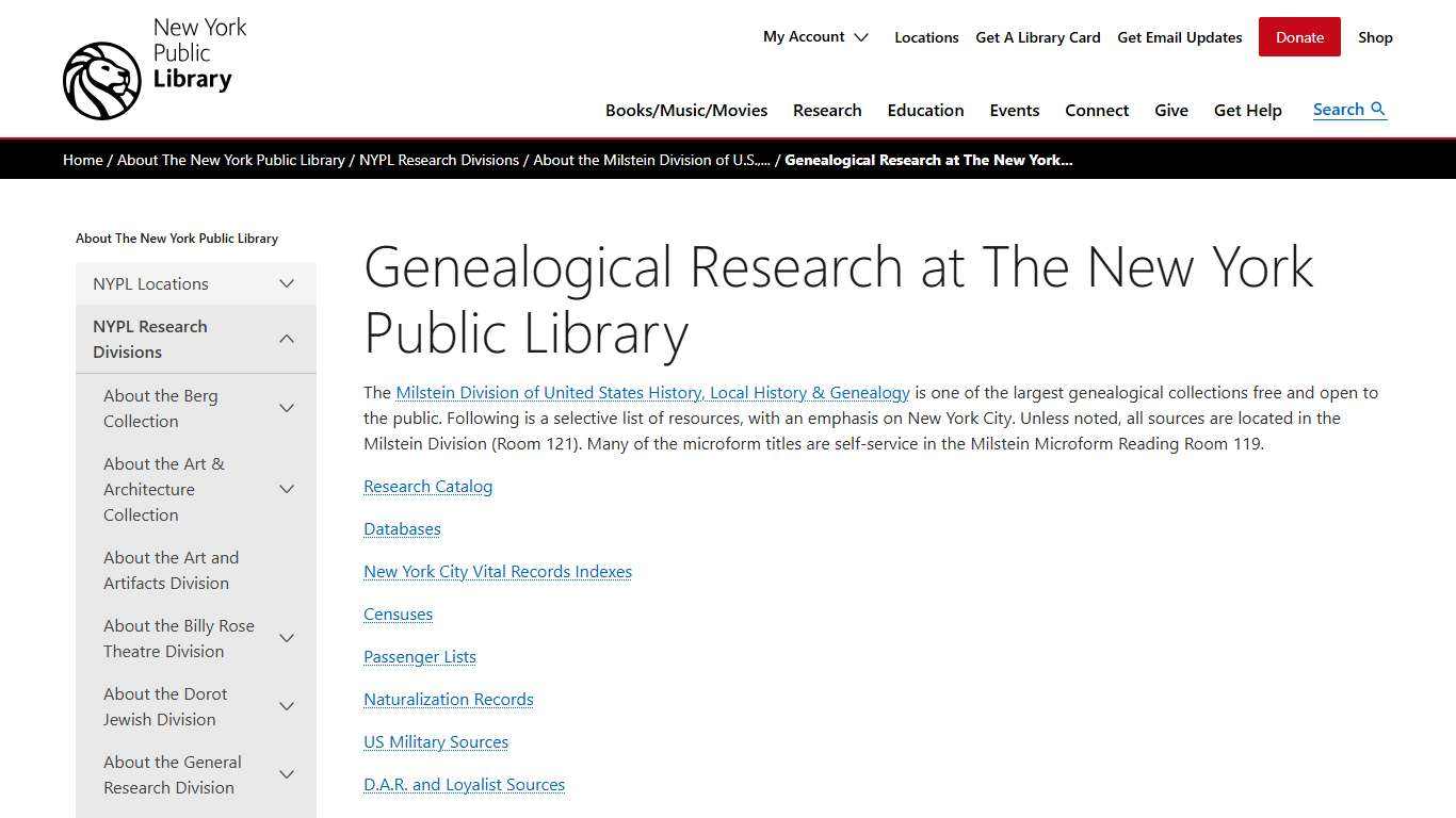 Genealogical Research at The New York Public Library The New York Public Library